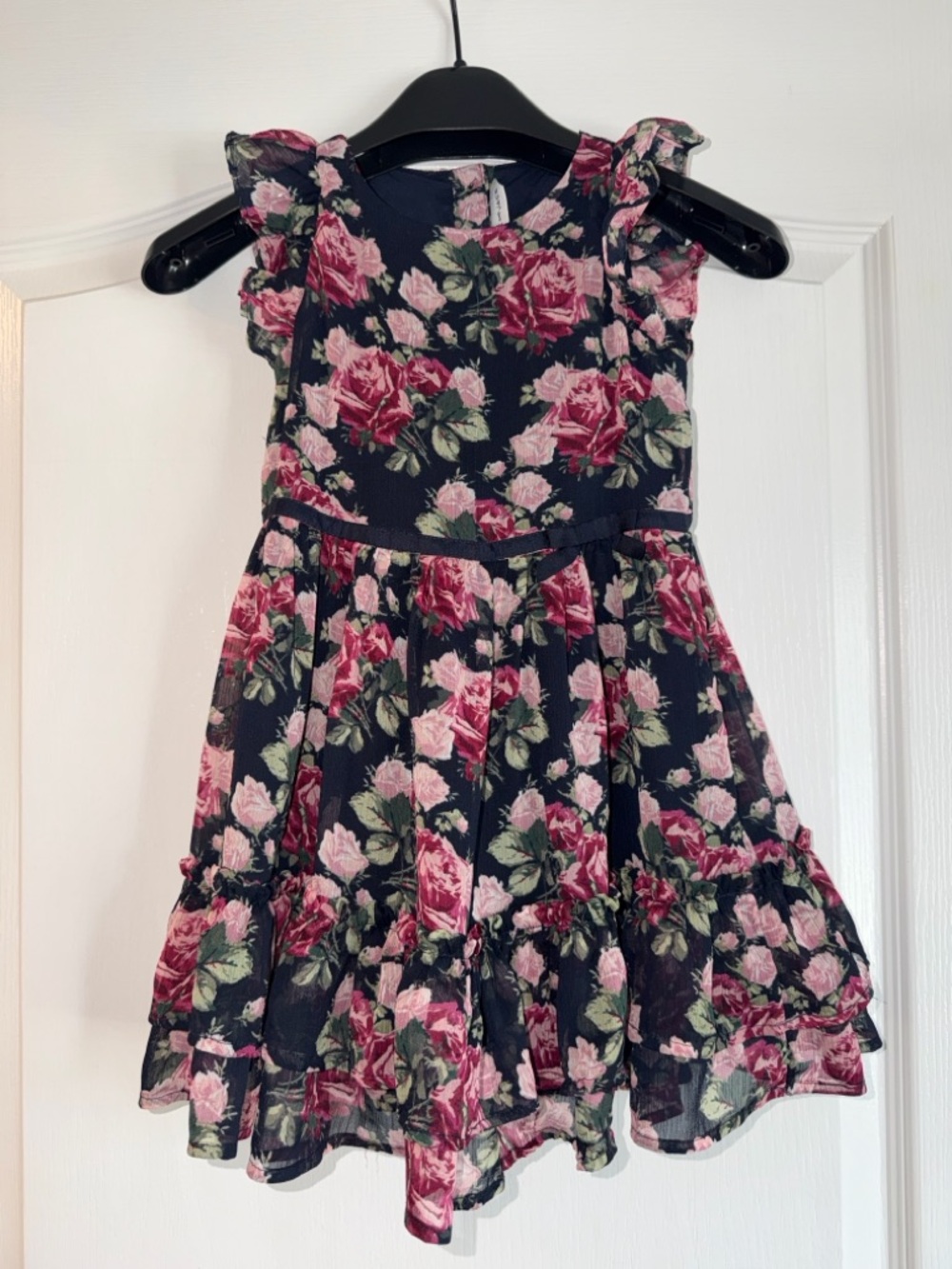 Janie and Jack Navy Dress with Pink Rose Floral Print